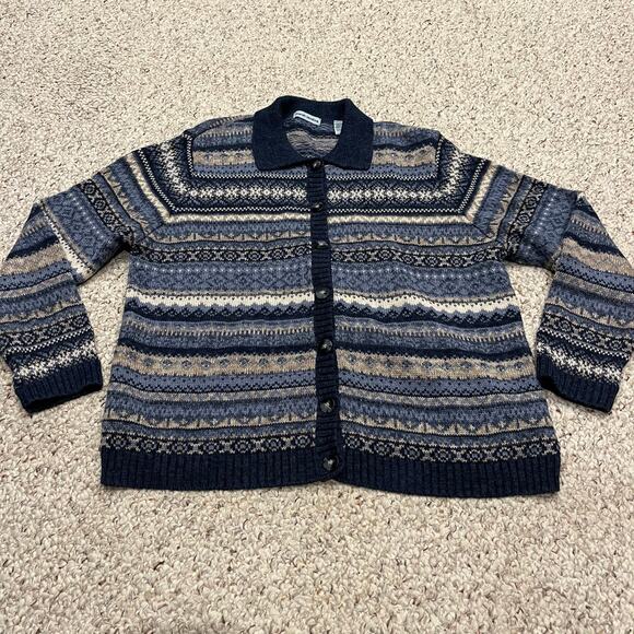 Marsh Landing Vintage Button Front Fair Isle Sweater Sz L Collared Casual Cotton - Picture 1 of 6